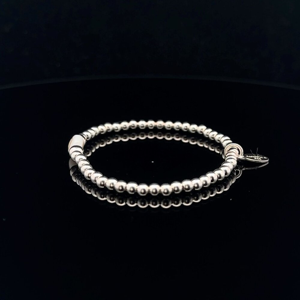 925 Sterling Silver Beaded Stretch Stacking Bracelet MOP Letter Initial O - Picture 3 of 6